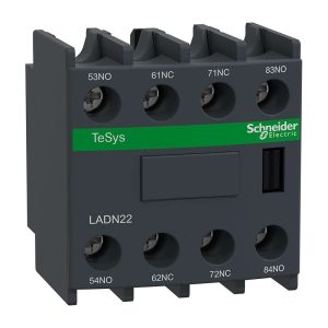 Schneider Auxiliary Contact Block LADN22, 2NO + 2NC, Front-Mount, Snap-On