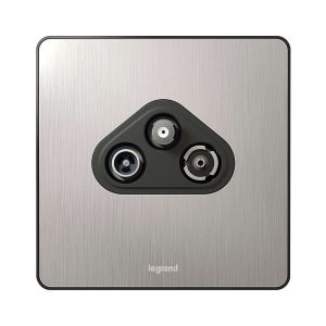 Legrand Synergy Sleek Co-Axial TV Socket 2-Gang 3x3 Brushed Stainless Steel Shielded Flush-Mount 832043