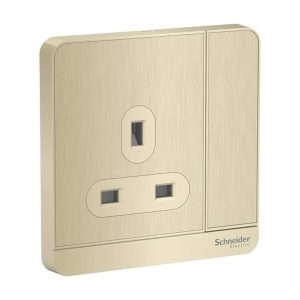 Schneider Electric AvatarOn Switched Socket, 3P 13A 250V, 1-Gang, Gives Premium Look, Suitable for Home & Office – Metal Gold Hairline