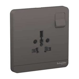 Schneider Electric AvatarOn International Socket, 16A 250V, 1-Gang, Gives Premium Look, Suitable for Home & Office – Dark Grey