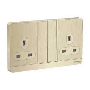 Schneider Electric AvatarOn Double Switched Socket, 3P, 13A 250V, 2-Gang, Gives Premium Look, Suitable for Home & Office – Metal Gold Hairline
