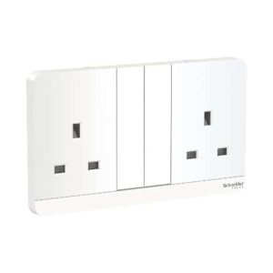 Schneider Electric AvatarOn Double Switched Socket with LED, 3P 13A 250V, 2-Gang, Gives Premium Look, Suitable for Home & Office â€“ White