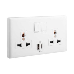 Legrand Eloe Double Sockets with USB-A & USB-C, 2-Gang BS 13A, Fast Charging, Easy to Use, Suitable for Home & Office Ã¢â‚¬â€œ White