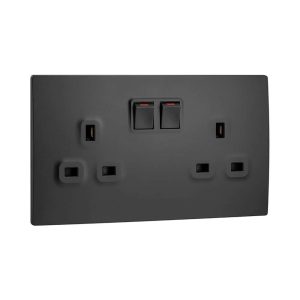 Legrand Mallia Senses Switched Socket 13A 250V 2-Gang Matt Black 281113MB