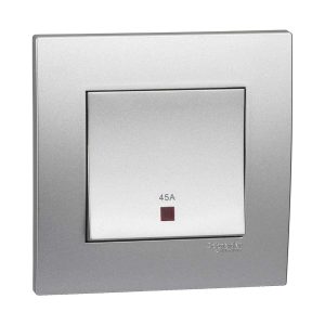 Schneider Electric Vivace Cooker / Water-Heater Switch, 45A 250V Double Pole with Neon, Clear Isolation for Wet Areas â€“ Silver