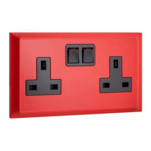 Legrand Belanko S 2-Gang 13A Single Pole Switched Socket, Red Inboard Rockers with Neon, High-Visibility Control - Anthracite