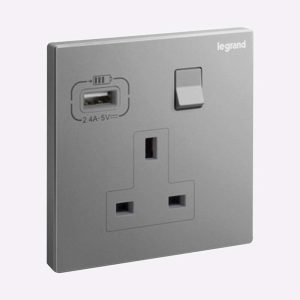 Legrand Galion 1-Gang 13A Switched Socket with USB-A, Power with Charge on One Plate, Suitable for Modern Home & Office - Dark Silver