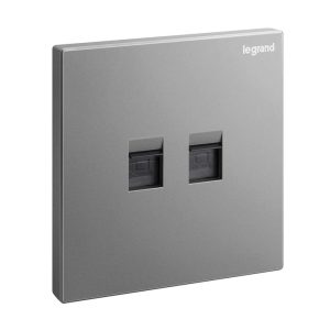 Legrand Galion Double RJ45 Category 6 Data Outlet, 2-Gang, Dual High-Speed Ports, Suitable for Office Ã¢â‚¬â€œ Dark Silver