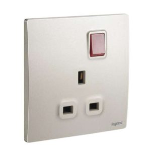Legrand Mallia Senses 13A 1 Gang Single Pole Switched Socket with LED, Status-Lit Single Outlet, Suitable for Home & Office - Champagne