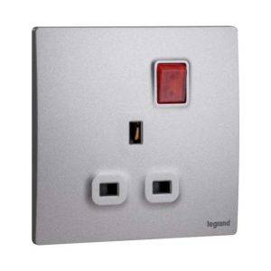 Legrand Mallia Senses 13A 1 Gang Single Pole Switched Socket with LED, Status-Lit Single Outlet, Suitable for Home & Office - Dark Silver