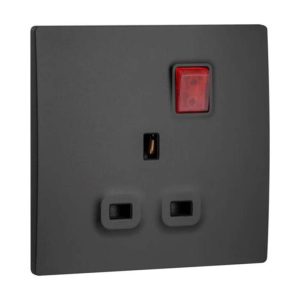 Legrand Mallia Senses 13A 1 Gang Single Pole Switched Socket with LED, Status-Lit Single Outlet, Suitable for Home & Office - Matt Black