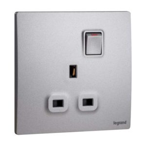 Legrand Mallia Senses 13A 1 Gang Single Pole Switched Socket, Single Outlet, Premium Finish, Suitable for Home & Office - Dark Silver