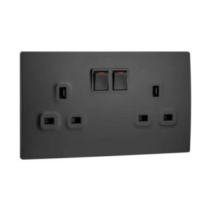 Legrand Mallia Senses 13A 2 Gang Single Pole Switched Socket, Dual Outlets, Premium Finish, Suitable for Modern Interior Ã¢â‚¬â€œ Matt Black