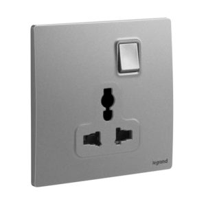 Legrand Mallia Senses 1 Gang Multistandard Switched Socket, Universal Receptacle, Refined Look, Suitable for Office & Home Ã¢â‚¬â€œ Dark Silver