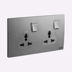 Legrand Mallia Senses 2-Gang Multistandard Switched Socket, Universal Power,Ttwin Circuits, Suitable for Home & Office Ã¢â‚¬â€œ Dark Silver