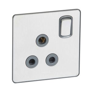 Legrand Synergy Sleek 15A Switched Socket, Dedicated Higher Duty Outlet, Suitable for Office & Home Ã¢â‚¬â€œ Brushed Stainless