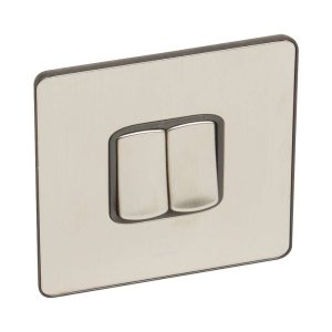 Legrand Synergy Sleek 2-Gang 2-Way 20AX Switch, Dual Circuits, Two Locations, Suitable for Home & Office Ã¢â‚¬â€œ Brushed Stainless