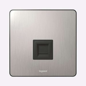 Legrand Synergy Sleek BSS Single RJ45 Category 6 Data Outlet, 1-Gang, Compact Port, Suitable for Office - Brushed Stainless Steel