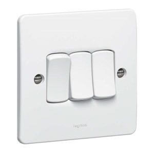 Legrand Synergy 3-Gang 1-Way 20AX Switch, Triple Circuits, Single Point, Suitable for Home & Office - White