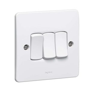 Legrand Synergy 3-Gang 2-Way 10AX Switch, Triple Circuits, Two Point, Suitable for Home & Office - White