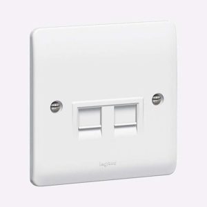 Legrand Synergy Double RJ45 Category 6 Data Outlet, 2-Gang, Clean Plate, Dual Ports, Suitable for Office - White