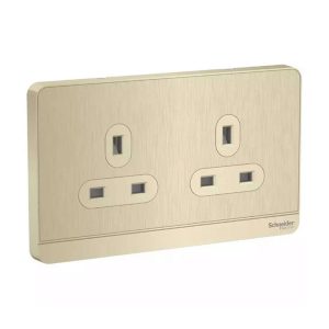 Schneider Electric AvatarOn 13A 250V Twin-Gang Switched Socket with Neon, Gold Hairline