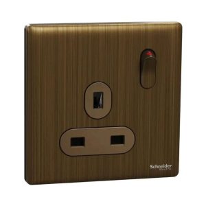 Schneider Electric UnicaX 13A 250V 1-Gang Double-Pole Switched Socket, Antique Brass