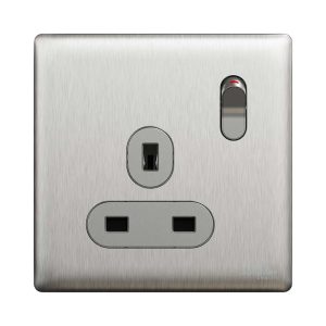 Schneider Electric UnicaX 13A 250V 1-Gang Double-Pole Switched Socket, Stainless Steel