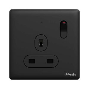 Schneider Electric UnicaX 13A 250V 1-Gang Double-Pole Switched Socket with LED, Jet Black