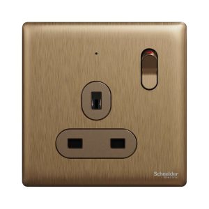 Schneider Electric UnicaX 13A 250V 1-Gang Switched Socket with LED, Dark Bronze