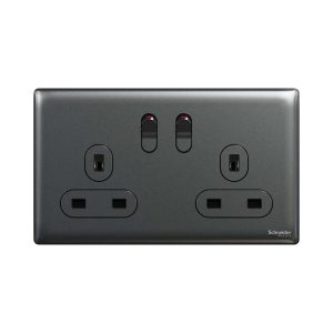 Schneider Electric UnicaX 13A 250V 2-Gang Double-Pole Switched Socket, Dark Grey