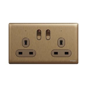 Schneider Electric UnicaX 13A 250V 2-Gang Double-Pole Switched Socket with LED, Dark Bronze