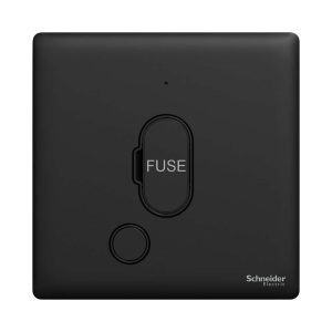 Schneider Electric UnicaX 13A Fused Spur with Neon, High-Contrast Plate, Jet Black, Flush-Mount