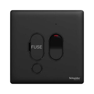 Schneider Electric UnicaX 13A Switched Fused Spur with Neon, Distinctive Look, Jet Black, Flush-Mount