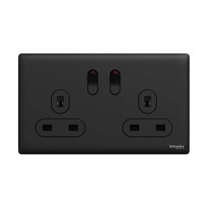 Schneider Electric UnicaX 13A 250V Twin-Gang Switched Socket, Jet Black