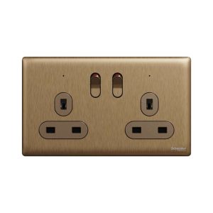 Schneider Electric UnicaX 13A 250V Twin-Gang Switched Socket with LED, Dark Bronze