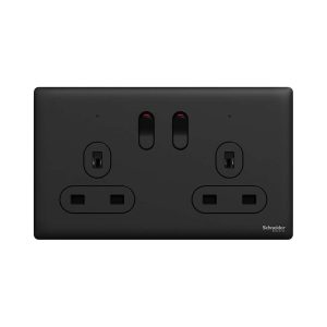 Schneider Electric UnicaX 13A 250V Twin-Gang Switched Socket with LED, Jet Black