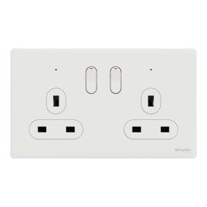 Schneider Electric UnicaX 13A 250V Twin-Gang Switched Socket with LED, Painted White