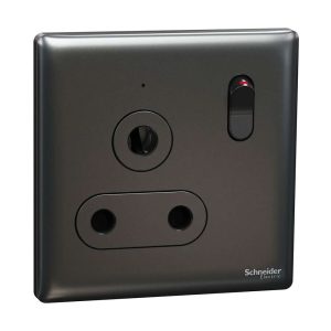 Schneider Electric UnicaX 15A 250V 1-Gang 3 Round Pin Switched Socket with LED, Dark Grey