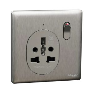 Schneider Electric UnicaX 16A 1-Gang International Socket, Stainless Steel, Shuttered & Multiâ€‘Standard