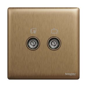 Schneider Electric UnicaX 2 Gang TV Socket, Dark Bronze, Slim Plate, Flush-Mount