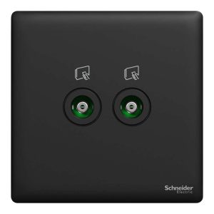 Schneider Electric UnicaX 2 Gang TV Socket, Jet Black, Slim Plate, Flush-Mount