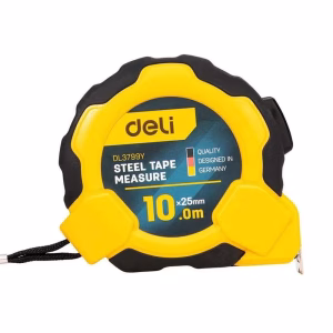 Deli Self-Locking Measuring Tape, 10m x 25mm, Used for One-Handed Use on Site