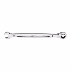 Milwaukee MaxBite Ratcheting Combination Wrench, 8mm, Chrome-Plated Spanner for Fastening