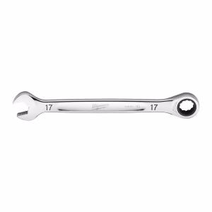 Milwaukee MaxBite Ratcheting Combination Wrench, 17mm, Chrome-Plated Spanner for Fastening