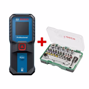 Bosch GLM 25-23 Laser Distance Measure with 27-Piece Mini Ratchet Tool Set â€“ Professional Measuring & Installation Tool Bundle