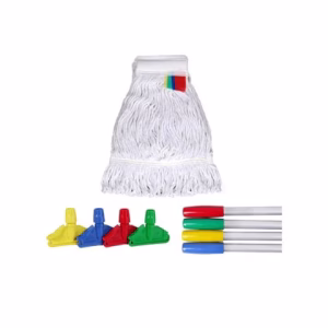 Hygiene System Kentucky Cotton Wet Mop Loop End With Plastic Holder & Aluminium Handle - Bleached White